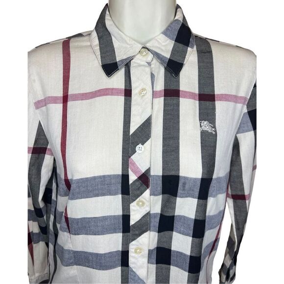 Burberry Nova Plaid Cream/Black & Red Cotton Button Down shirt XS - Picture 2 of 5